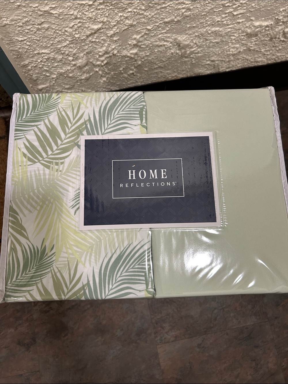 Home Reflections KING SIZE Tropical Leaf & Sage Green DOUBLE SHEET SET NEW w BOX